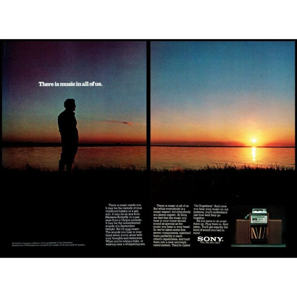 1980 Sony Home Stereo System HST-69 Vintage Print Ad Sunset Water Marsh Wall Art